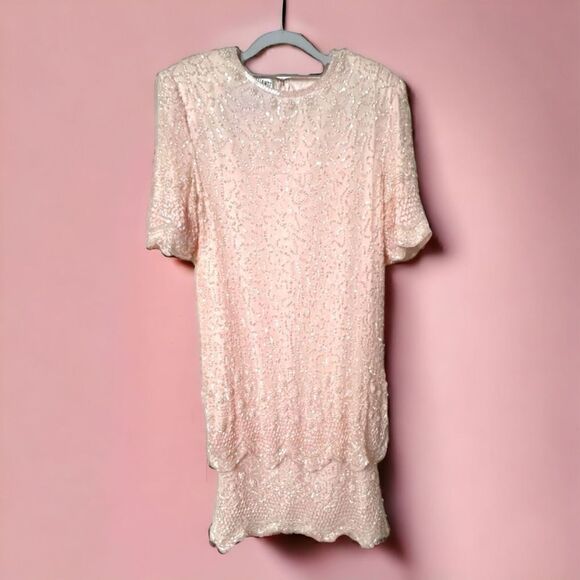 Brillante by JA light blush/Pink 2 tier sequin silk lined Dress Size XL - Picture 1 of 10